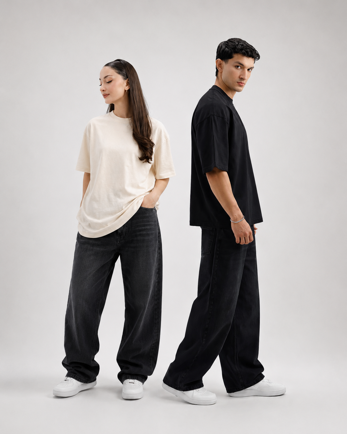 2 Oversized Tees Bundle – Black + Cream