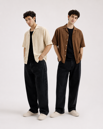 2 Cuban Collar Shirts Bundle – Beige + Camel