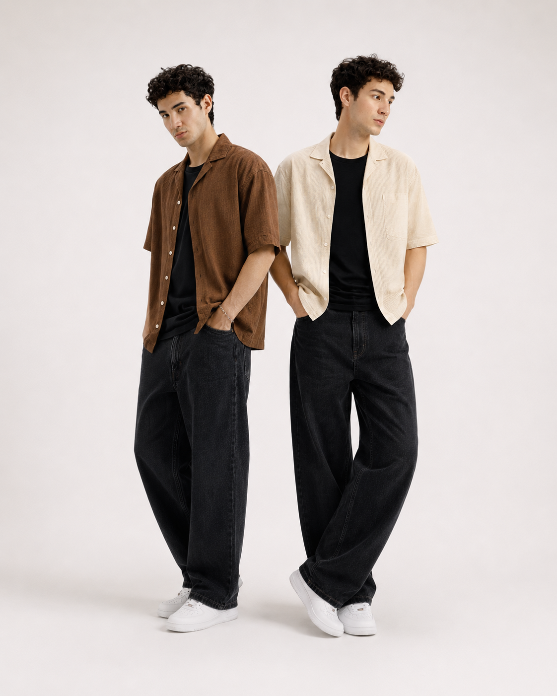 2 Cuban Collar Shirts Bundle – Beige + Camel