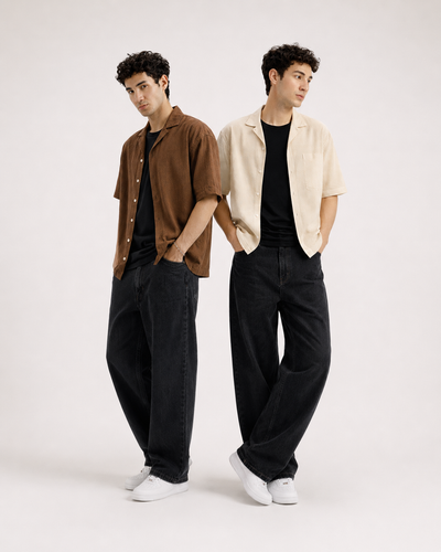 2 Cuban Collar Shirts Bundle – Beige + Camel