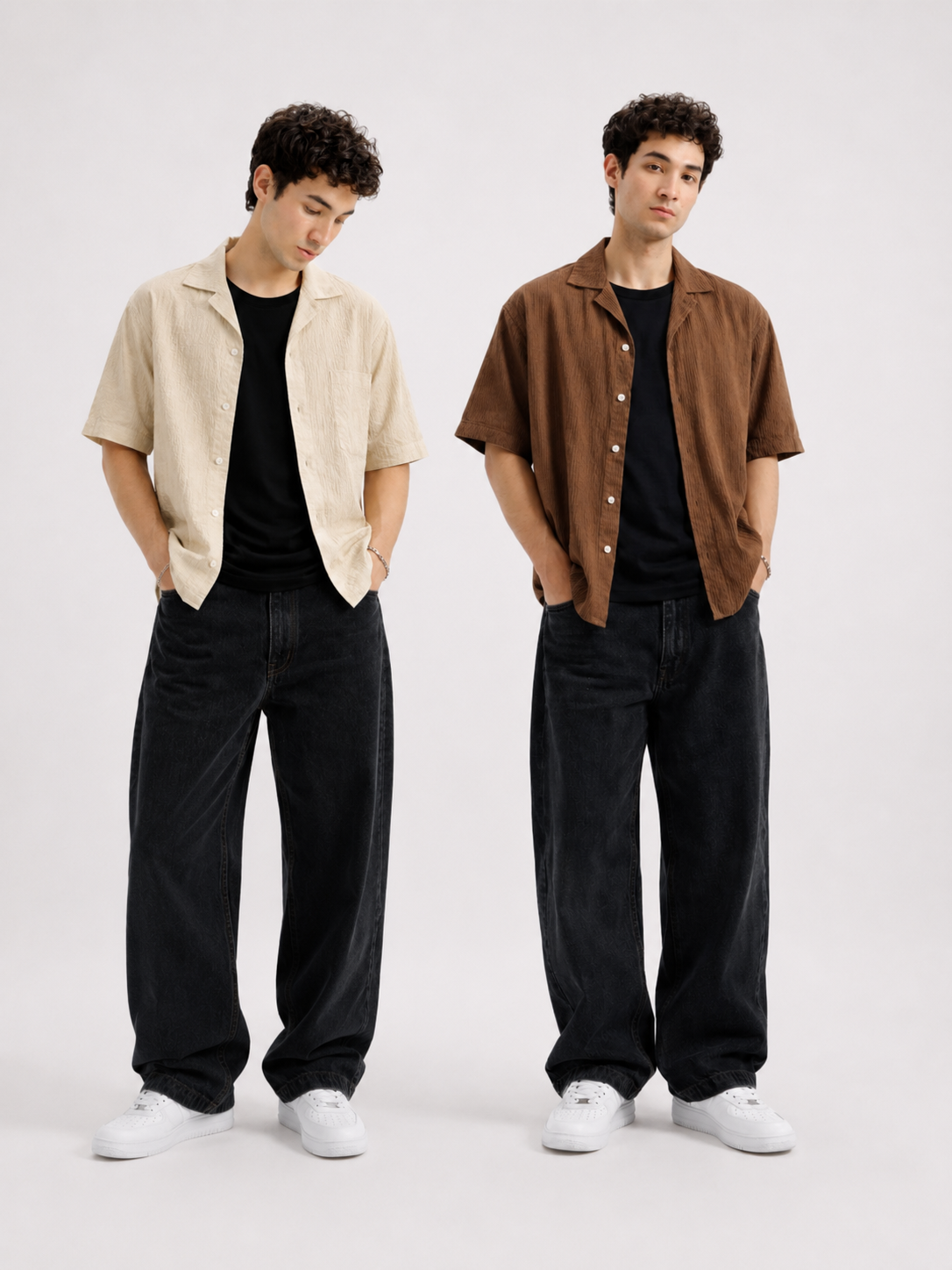 2 Cuban Collar Shirts Bundle – Beige + Camel