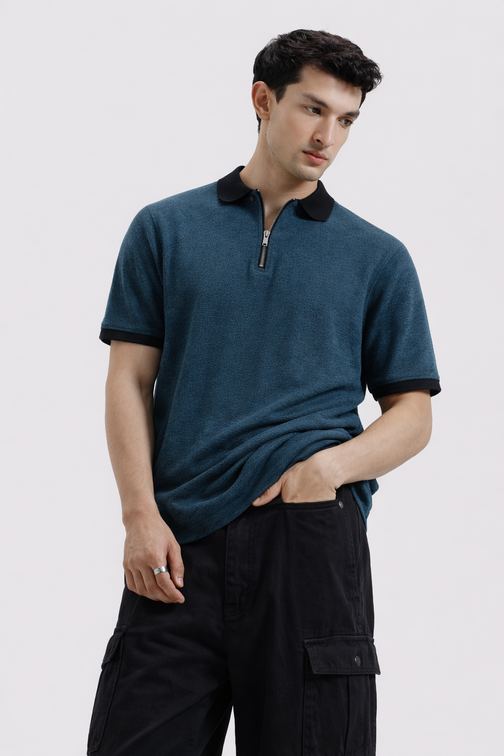 Zipper Polo – Navy Blue