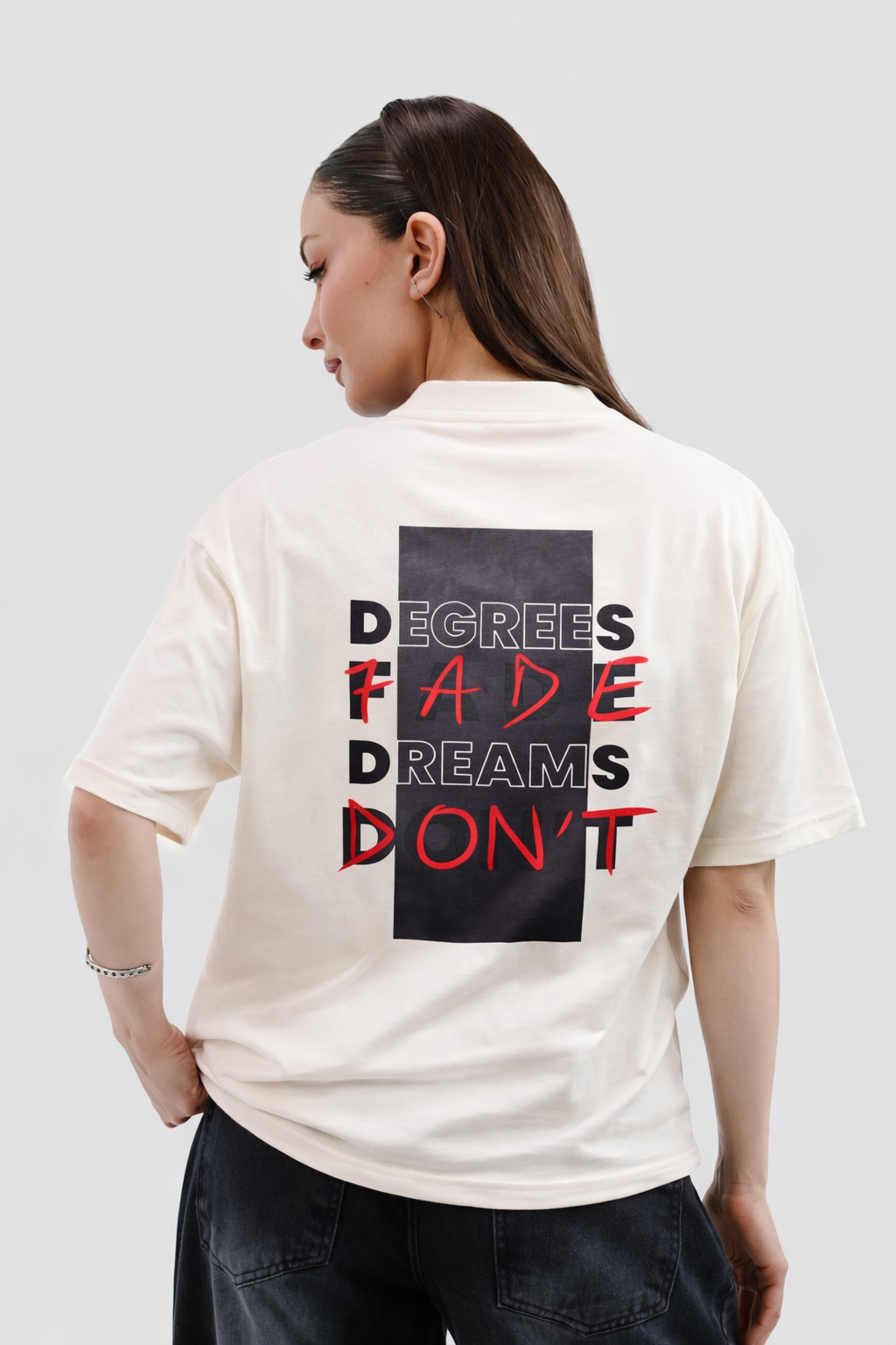Oversized Tee – Cream (DEGREES FADE DREAMS DONT Print) (UNISEX)