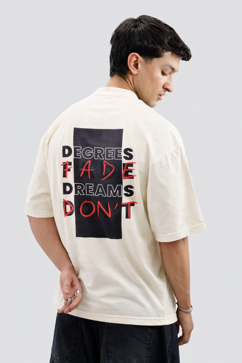 Oversized Tee – Cream (DEGREES FADE DREAMS DONT Print) (UNISEX)