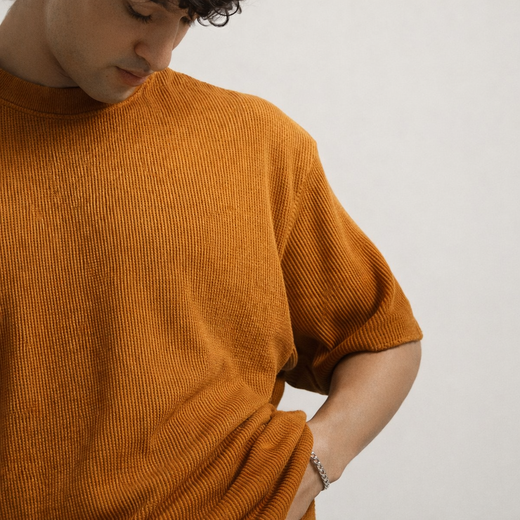 Waffle Textured T-Shirt – Mustard