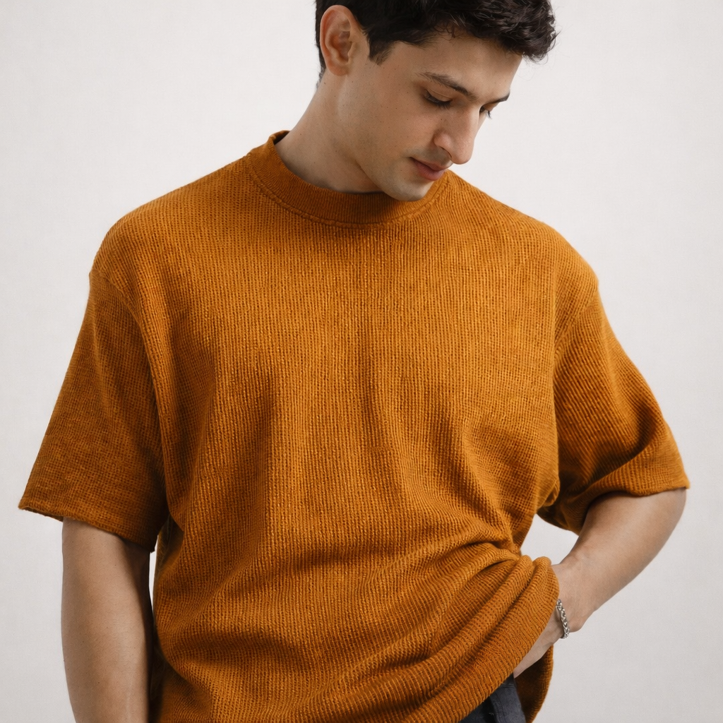 Waffle Textured T-Shirt – Mustard