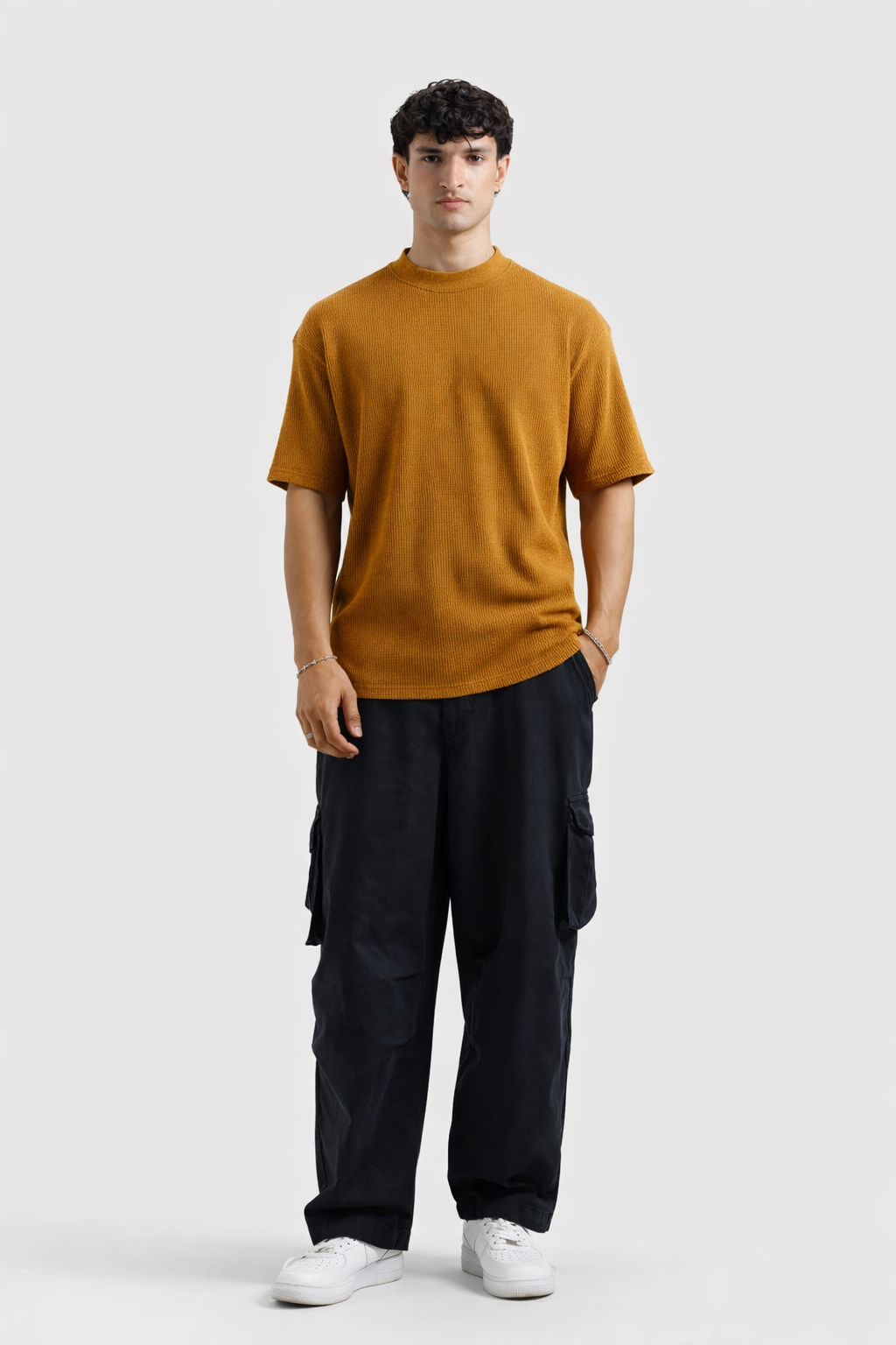Waffle Textured T-Shirt – Mustard