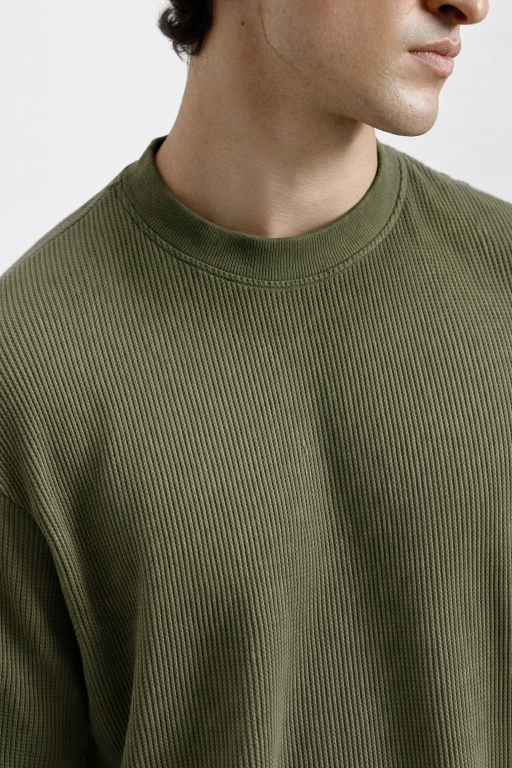 Waffle Textured T-Shirt – Olive Green