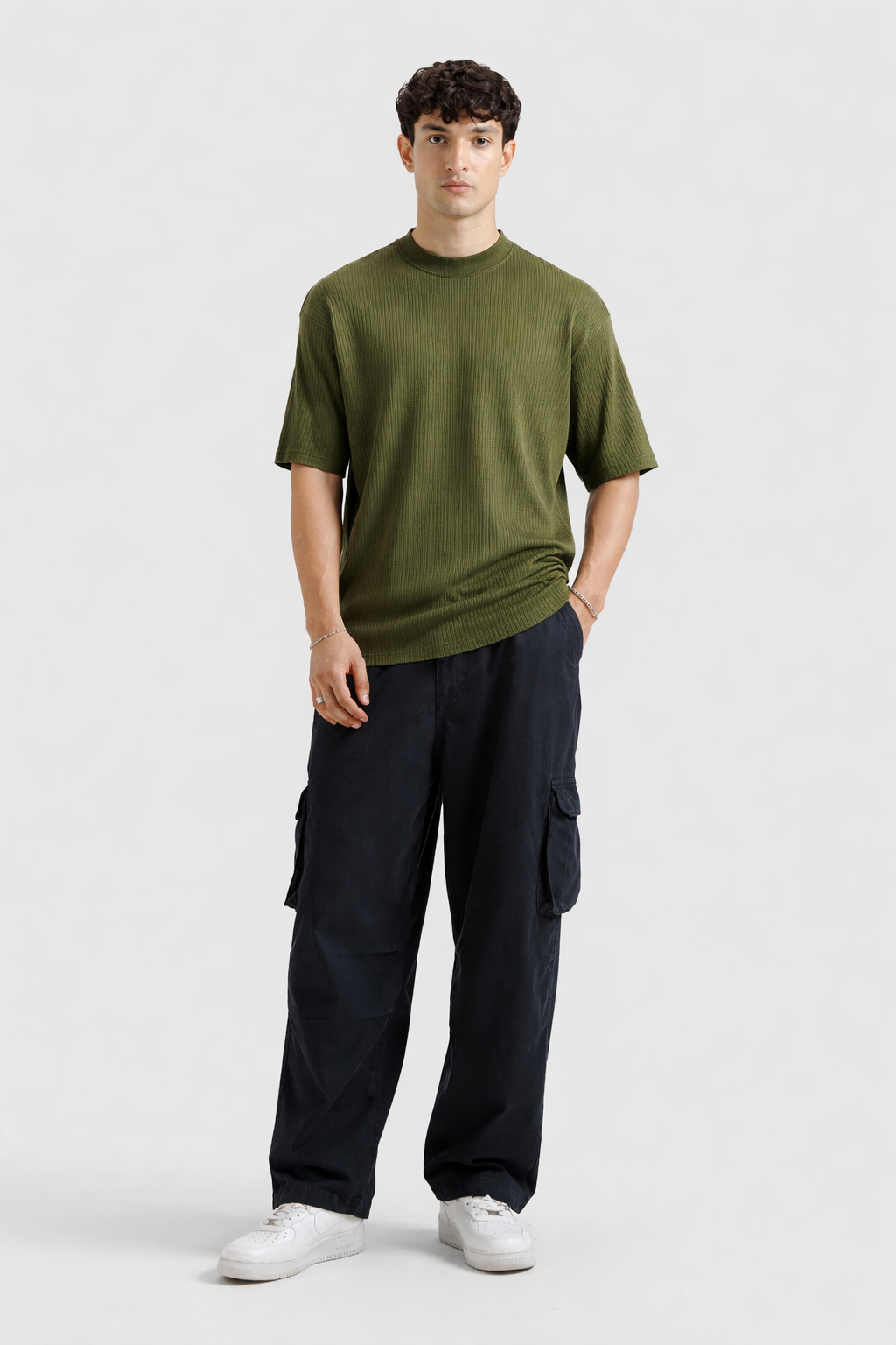 Waffle Textured T-Shirt – Olive Green