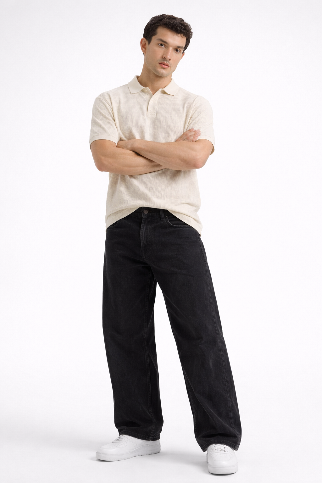 Thermal V-Neck Polo – Creme