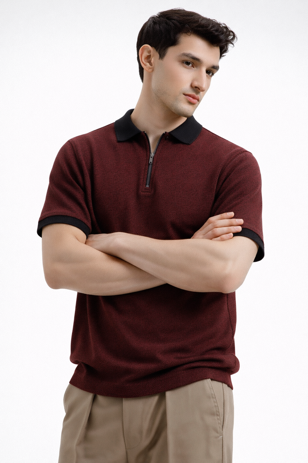 Zipper Polo – Maroon