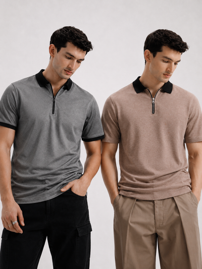 2 Zipper Polos Bundle – Gray + Blend Brown