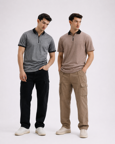 2 Zipper Polos Bundle – Gray + Blend Brown