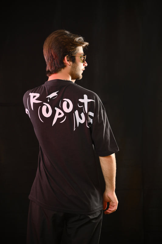 Oversized Tee – Black (DROPOUTS Print)