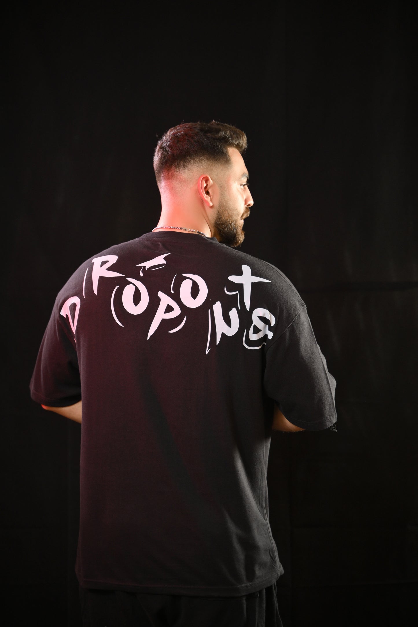 Oversized Tee – Black (DROPOUTS Print)
