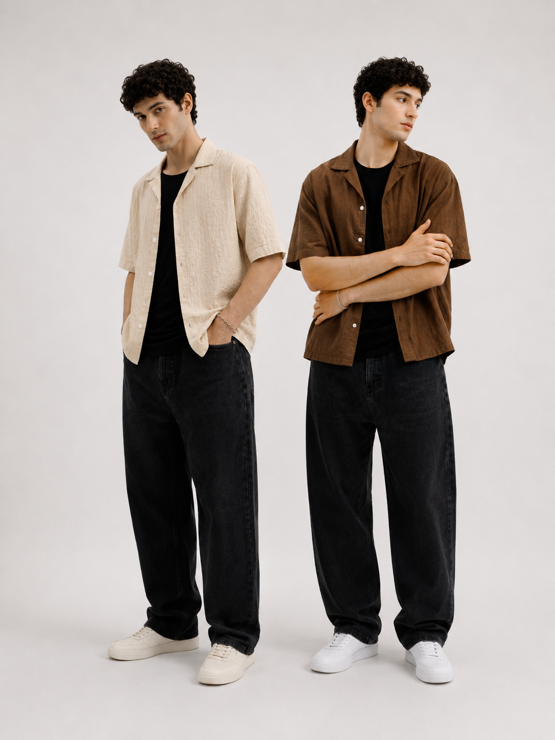 2 Cuban Collar Shirts Bundle – Beige + Camel