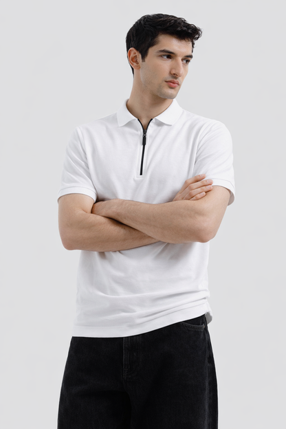 Zipper Polo – Cream (Jersey Fabric)