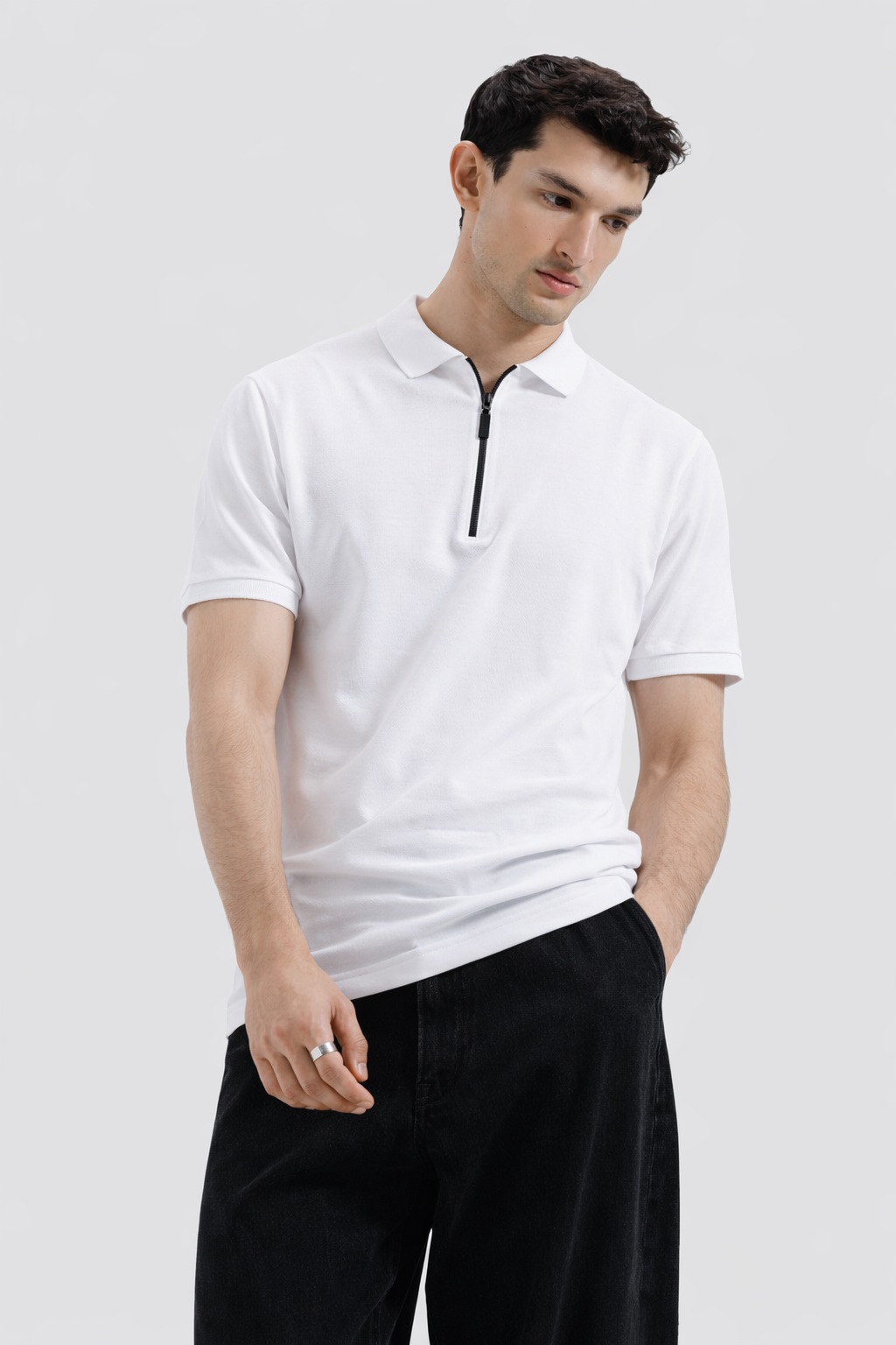 Zipper Polo – Cream (Jersey Fabric)