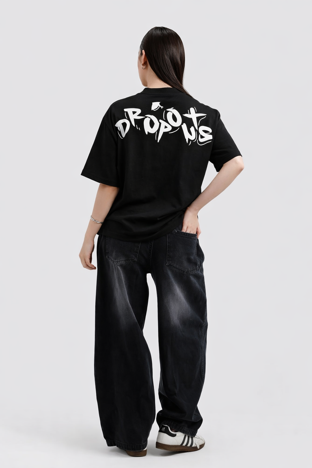 Oversized Tee – Black (DROPOUTS Print)
