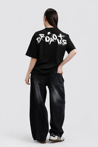 Oversized Tee – Black (DROPOUTS Print) (UNISEX)