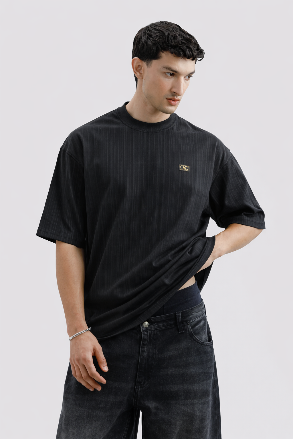 Textured Drop-Shoulder – Black