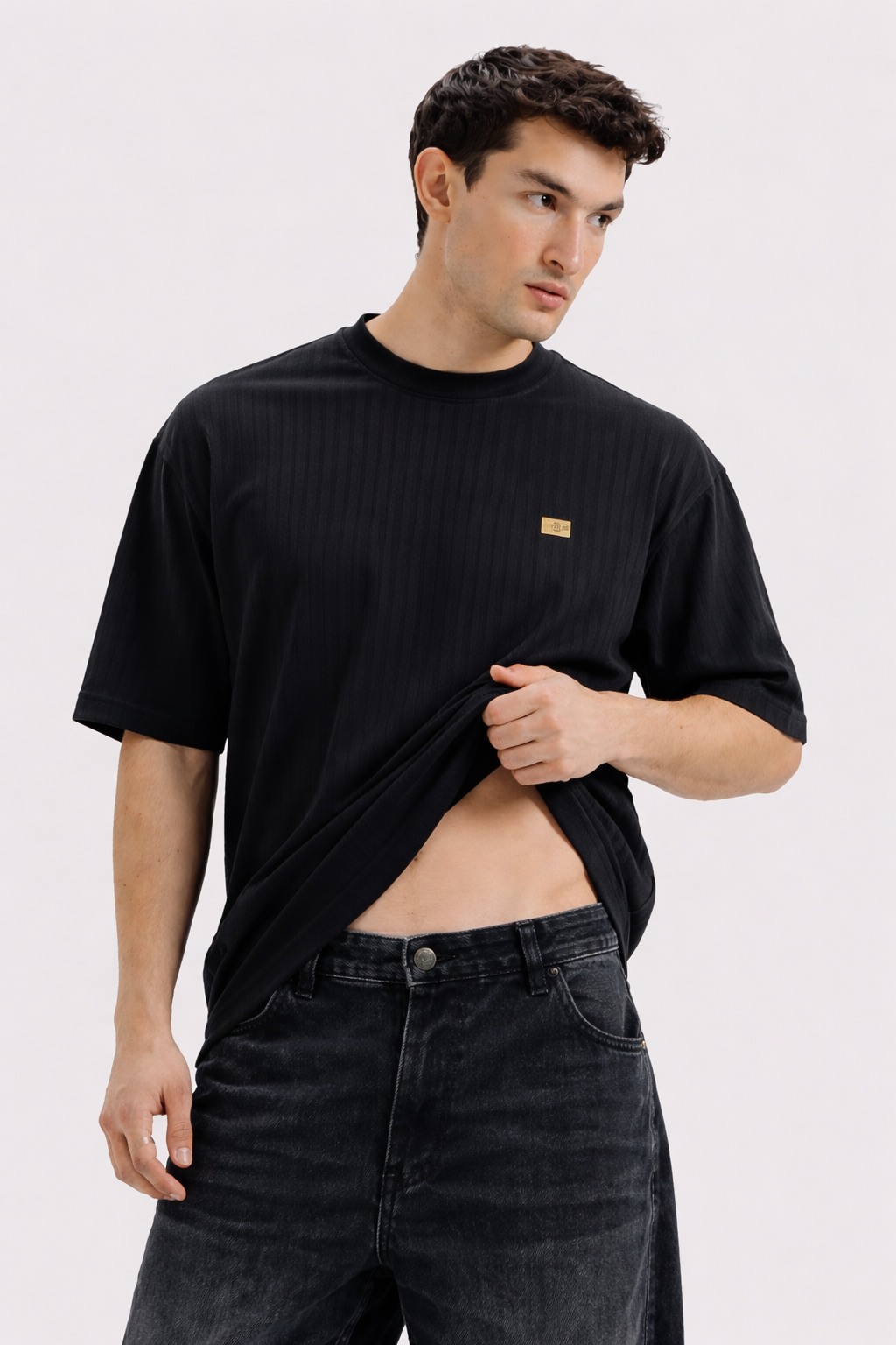 Textured Drop-Shoulder – Black