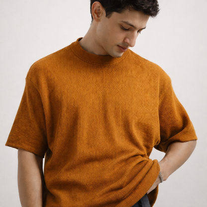 Waffle Textured T-Shirt – Mustard
