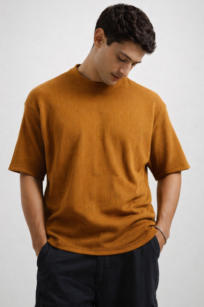 Waffle Textured T-Shirt – Mustard