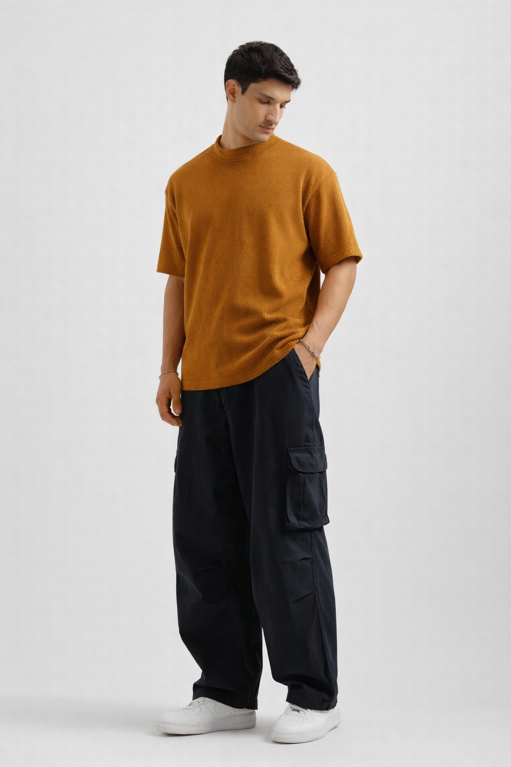 Waffle Textured T-Shirt – Mustard