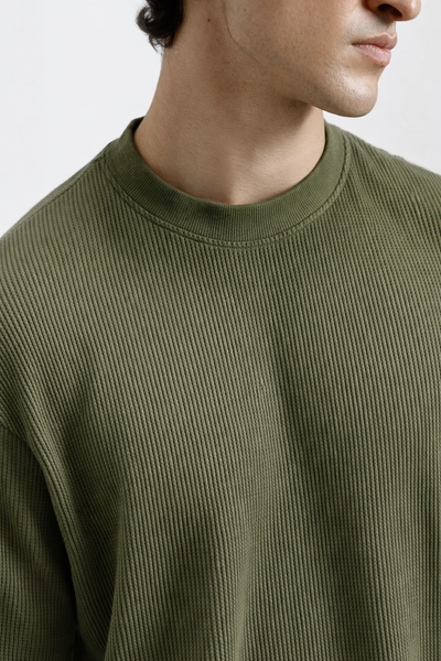 Waffle Textured T-Shirt – Olive Green