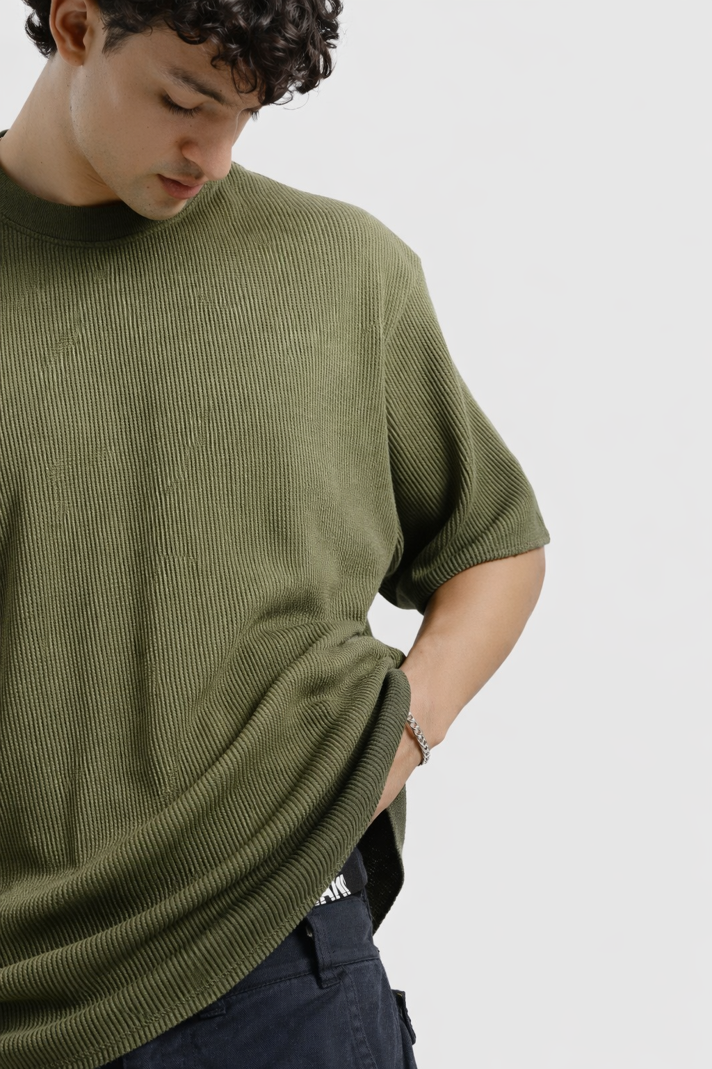 Waffle Textured T-Shirt – Olive Green