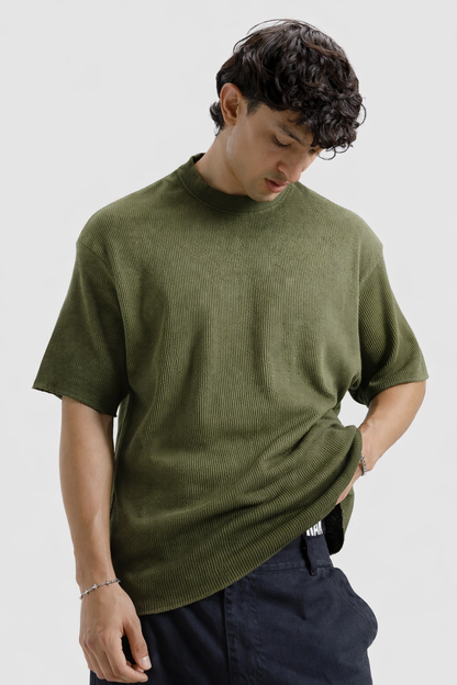 Waffle Textured T-Shirt – Olive Green