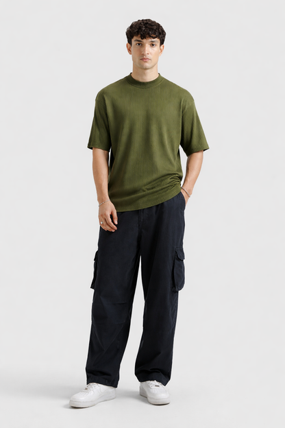 Waffle Textured T-Shirt – Olive Green