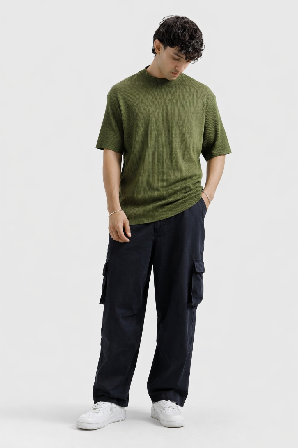 Waffle Textured T-Shirt – Olive Green
