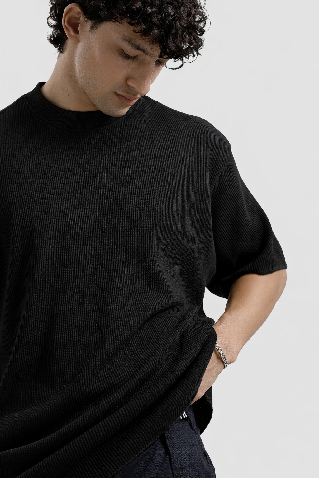 Waffle Textured T-Shirt – Dark Gray