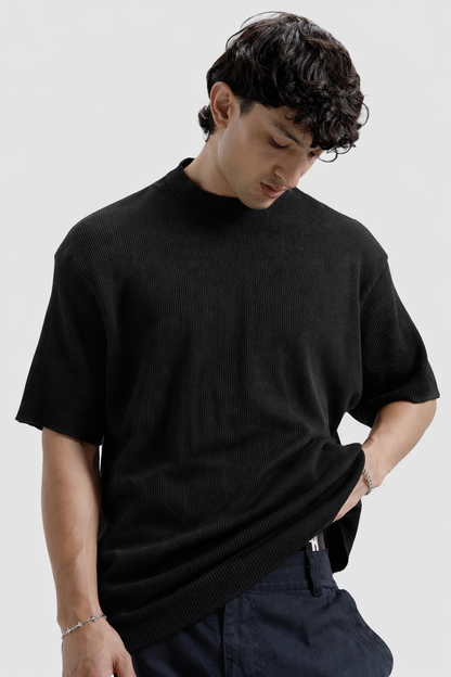 Waffle Textured T-Shirt – Dark Gray