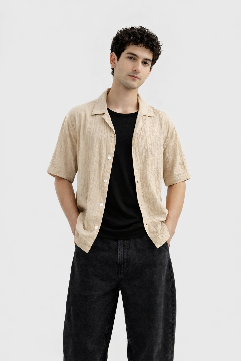 Cuban Collar Shirt – Beige