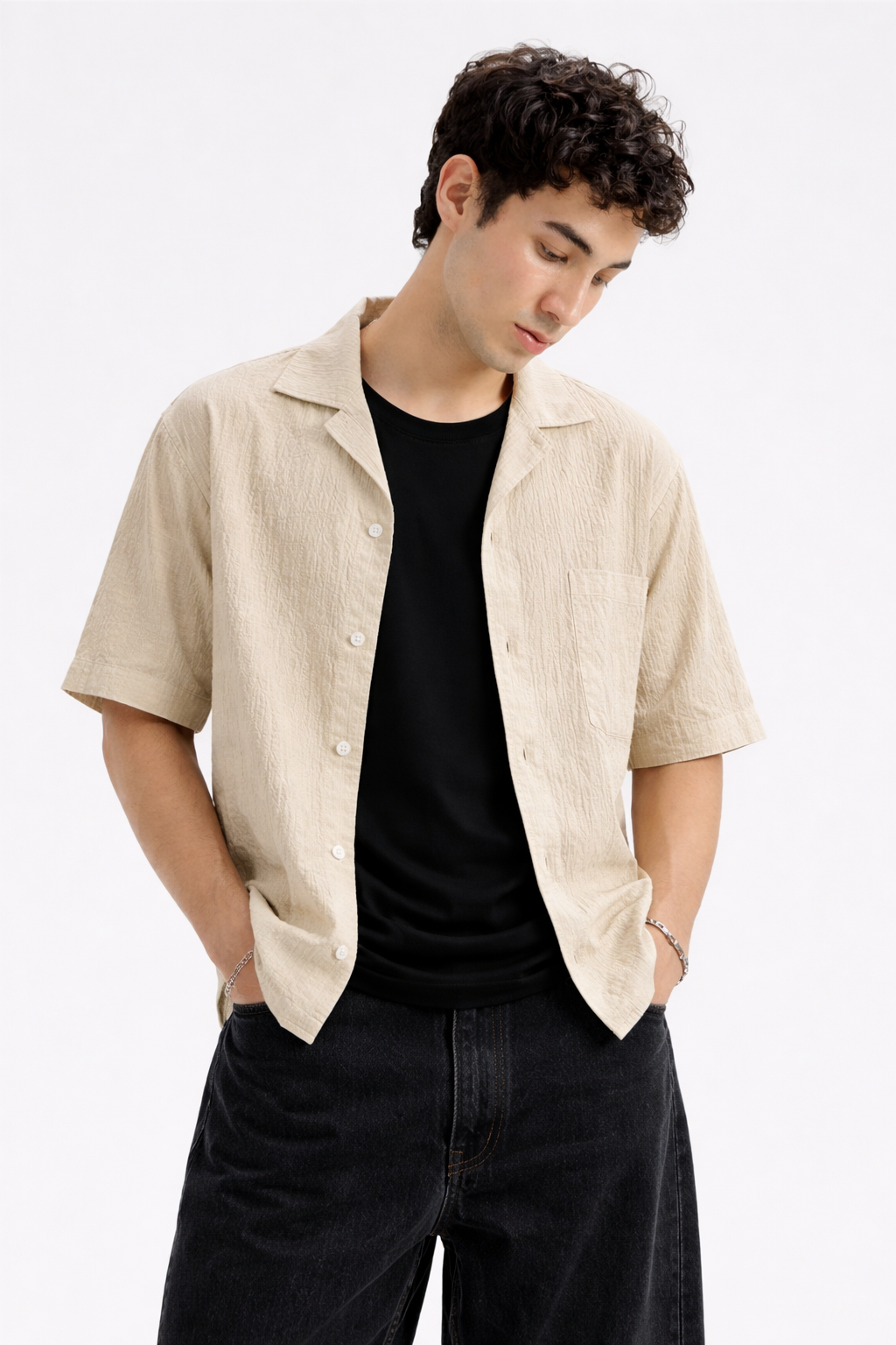 Cuban Collar Shirt – Beige