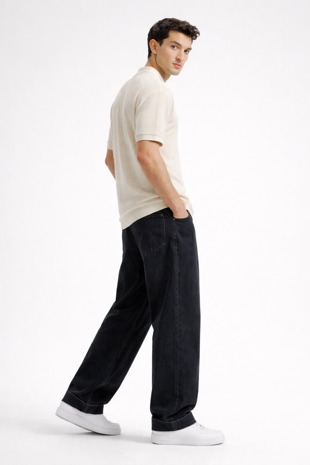 Thermal V-Neck Polo – Creme