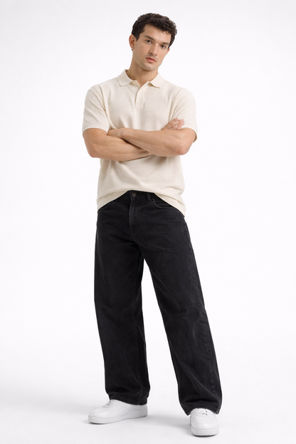 Thermal V-Neck Polo – Creme