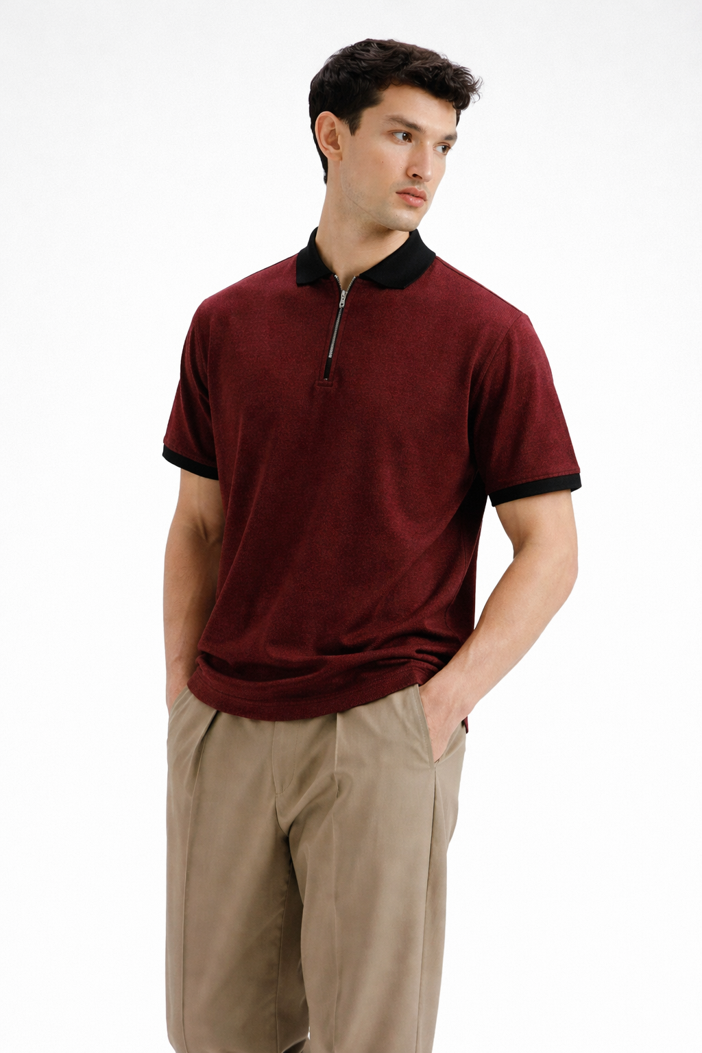 Zipper Polo – Maroon