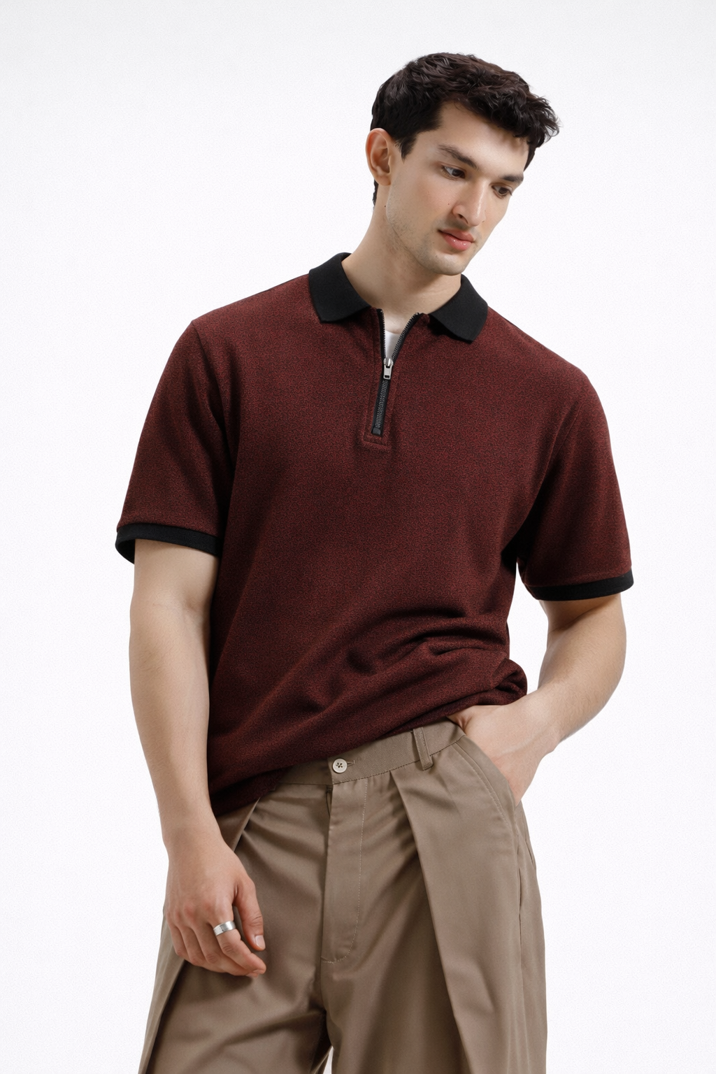Zipper Polo – Maroon