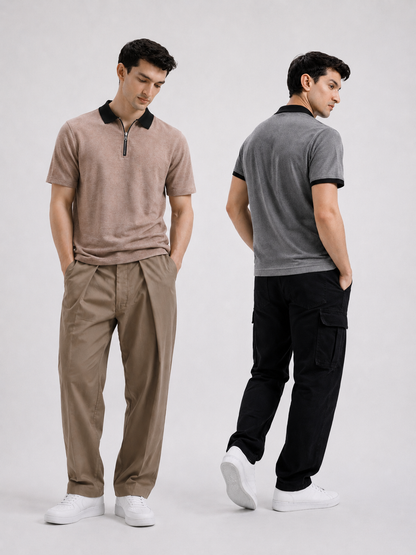 2 Zipper Polos Bundle – Gray + Blend Brown