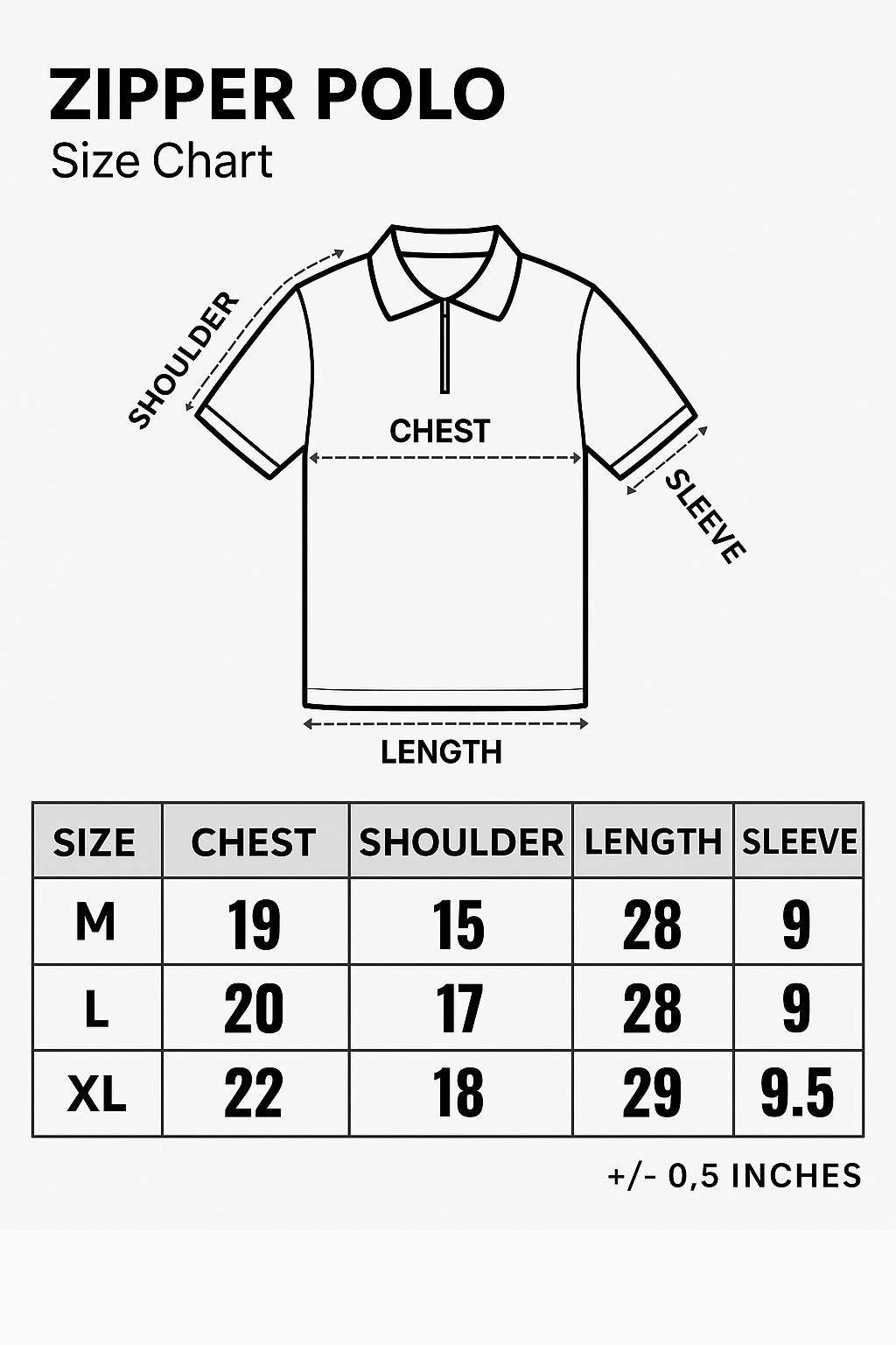 Zipper Polo – Maroon Size Chart