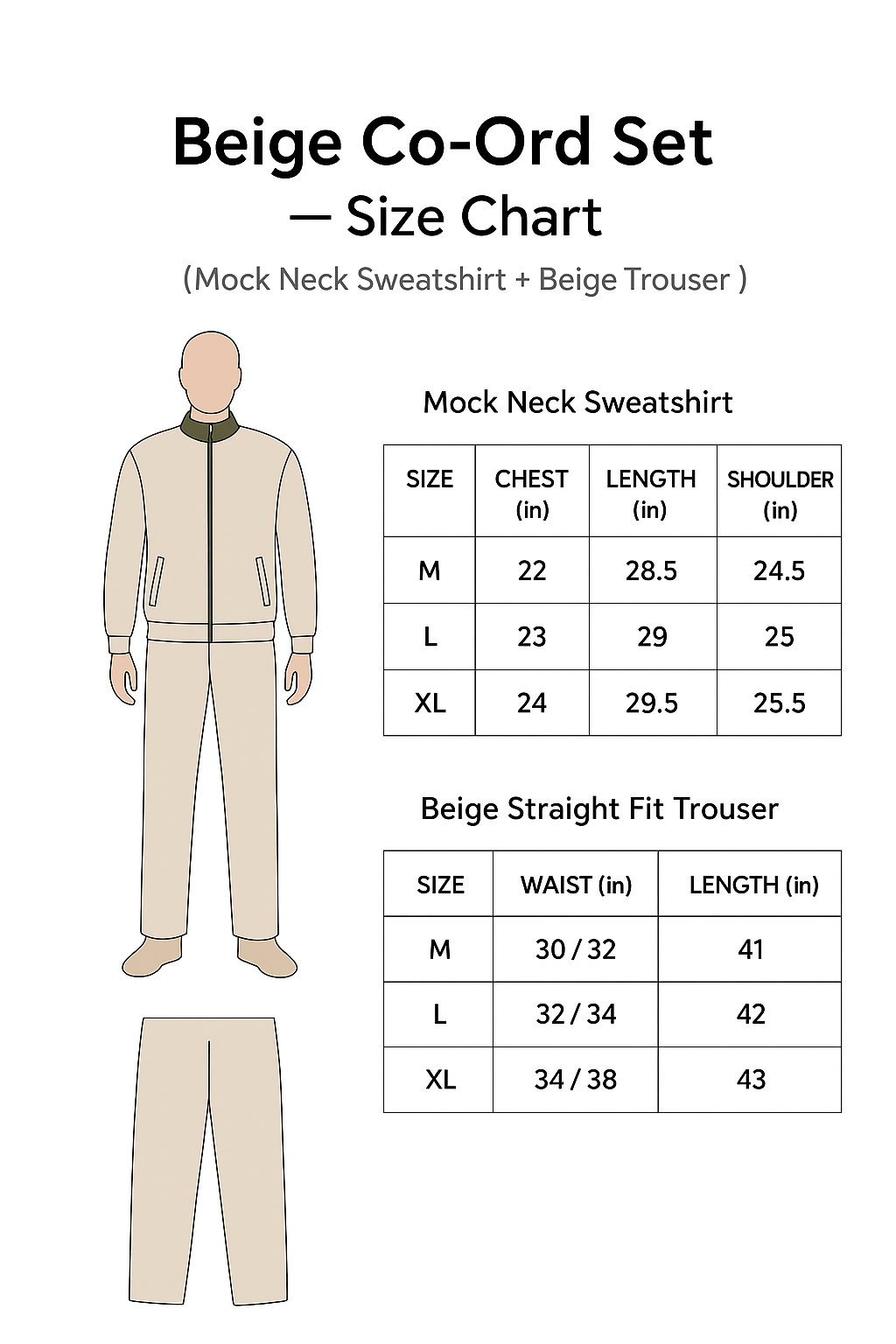 The Beige Drop – Co-Ord Set by DROPOUTS Size Chart