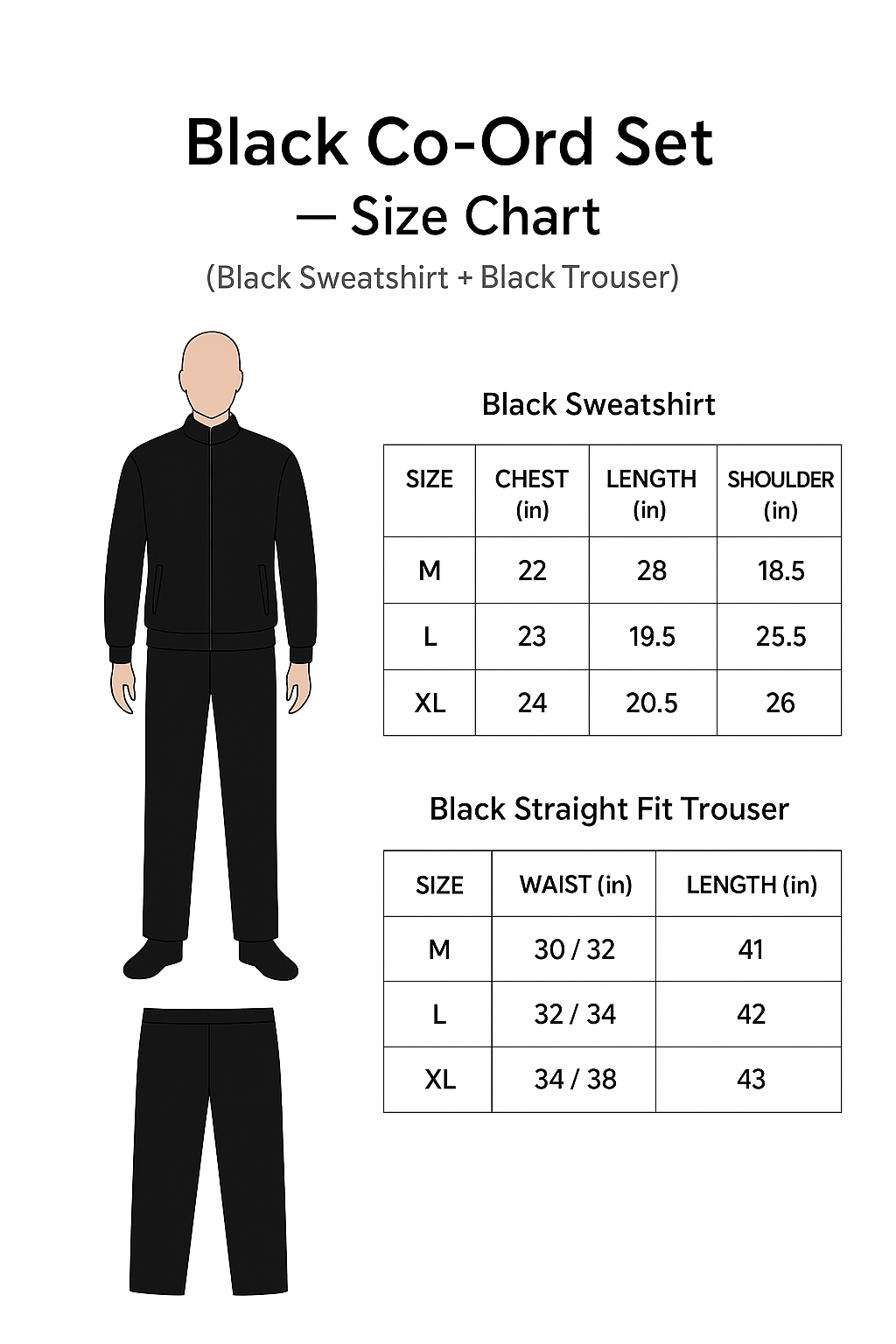 The Black Drop – Co-Ord Set by DROPOUTS Size Chart