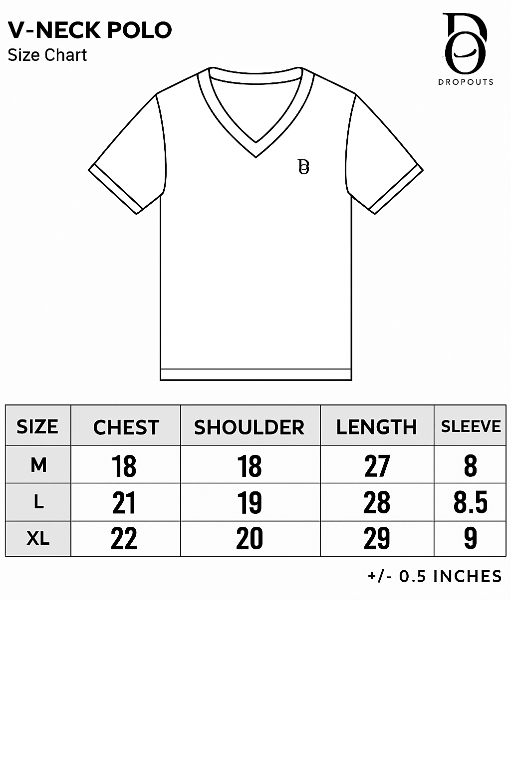 Thermal V-Neck Polo – Creme Size Chart