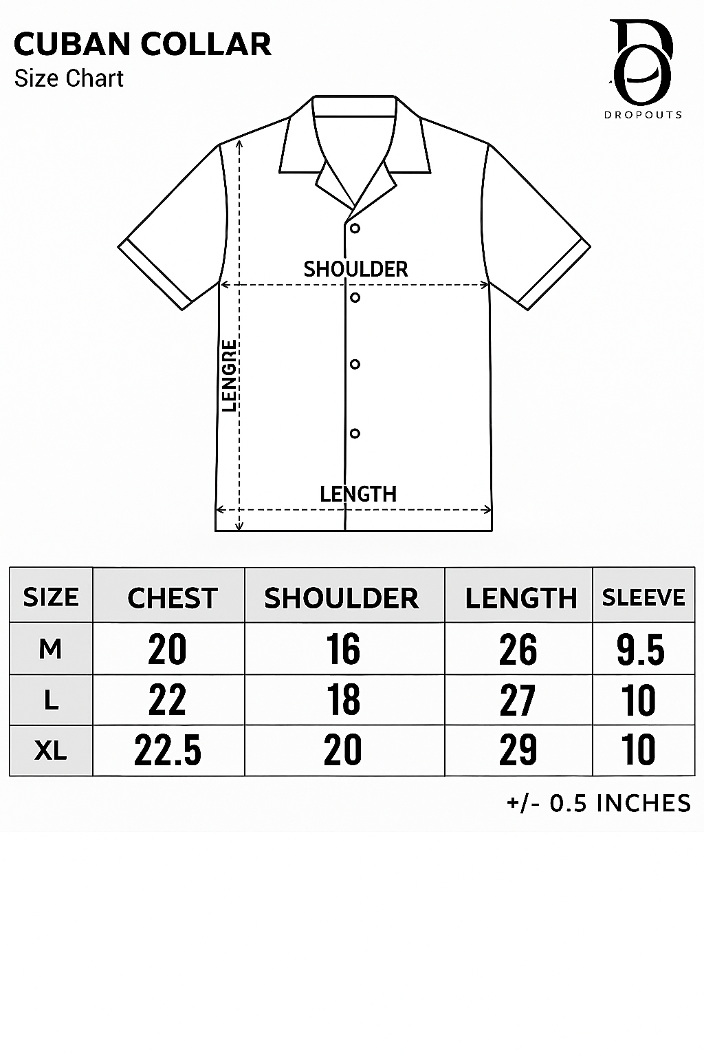 Cuban Collar Shirt – Camel Size Chart
