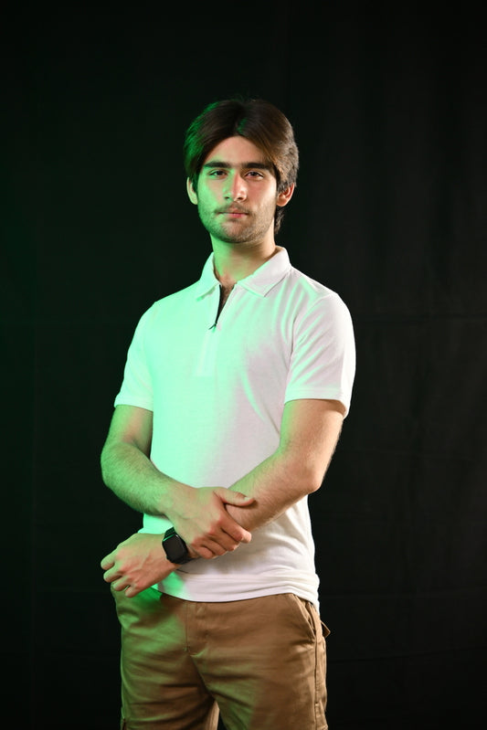 Zipper Polo – Cream (Jersey Fabric)
