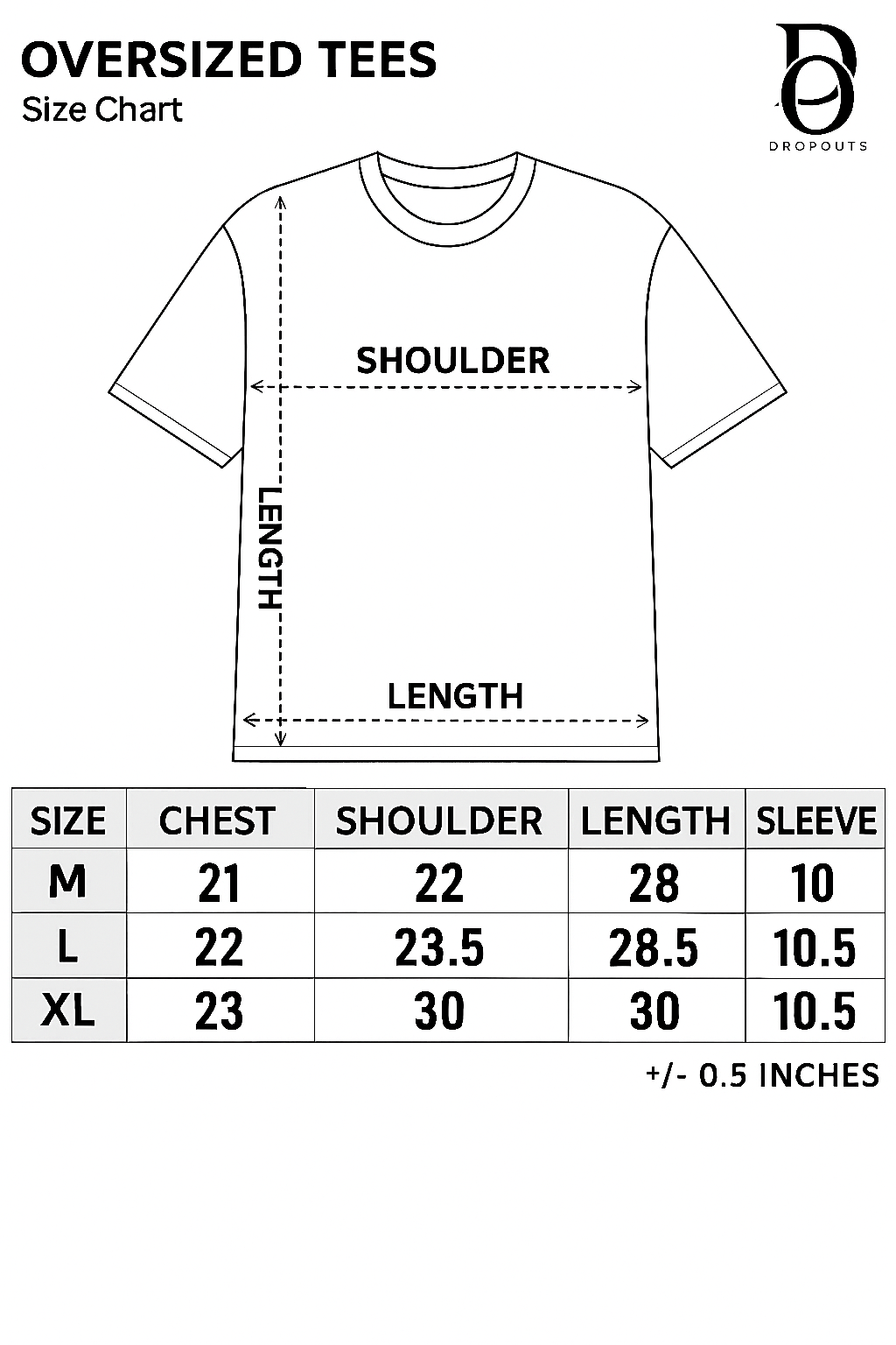 Oversized Tee – Cream (DEGREES FADE DREAMS DONT Print) Size Chart